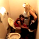 Two girls take turns using the toilet. The first girl pees. The second girl takes a shit and spends a good amount of time wiping her dirty ass. She tosses the dirty TP in the bidet. No audible poop sounds because of background noise, but great video!